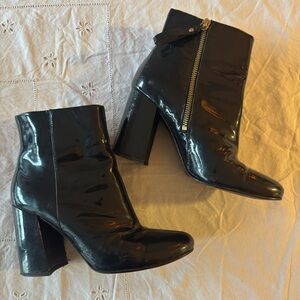 & Other Stories Patent Leather blue Ankle Zip Up Block Heeled Boots Size 9.5
